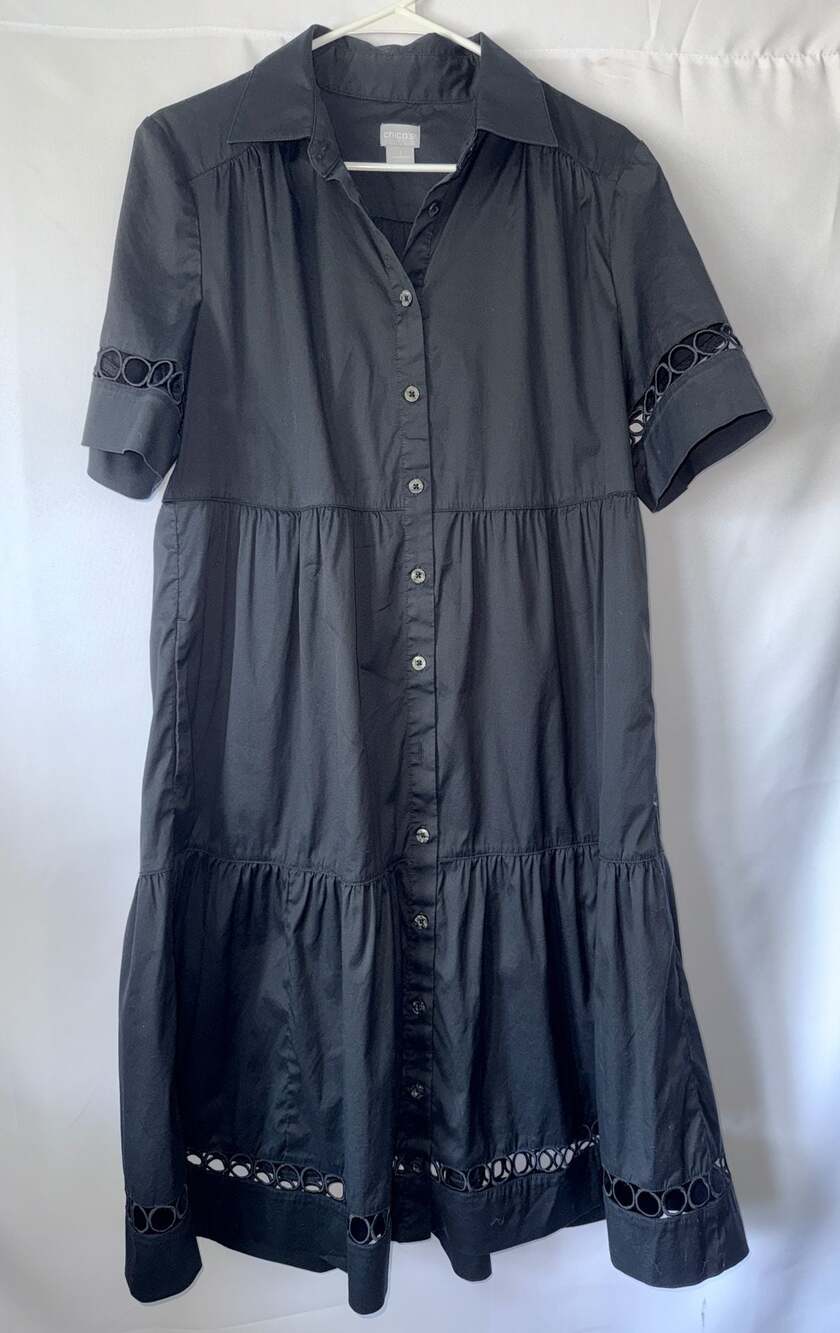 Chico's Black Tiered Button-Front Shirt Dress Size 1 (8/10) Whimsigoth Modest